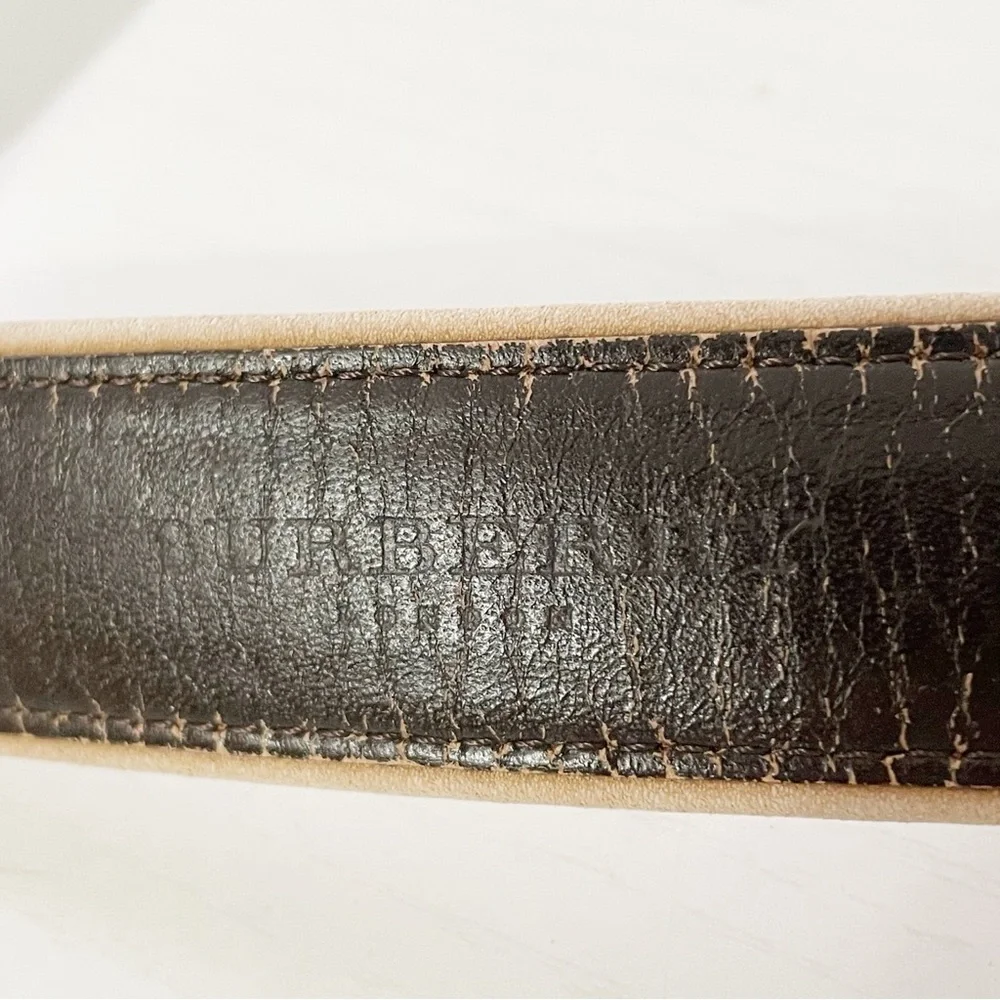 Burberry natural and brown leather silver buckle belt